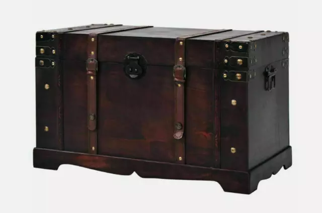 Vintage Holz Schatztruhe Aufbewahrung Klapp Kofferraumbox Wohnzimmer Couchtisch 3