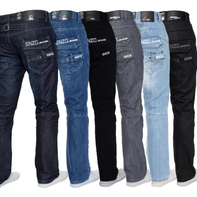 Hommes Jeans Jambe Droite Enzo Créateur Coupe Standard Pantalon Tout Taille