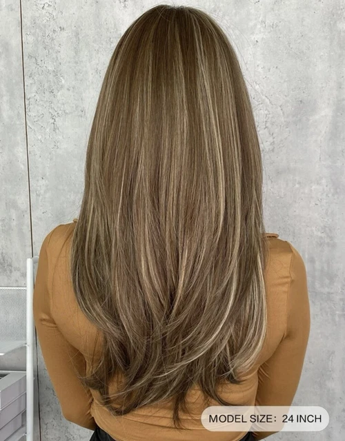 Perruque Longue Brune à Frange, Cheveux Synthétiques Lisses - Bonnet Ajustable Pour Femme