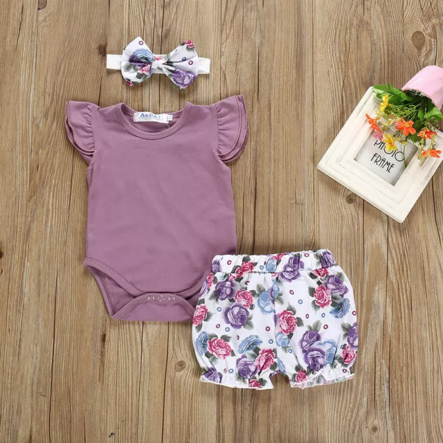 Newborn Kids Baby Girl Clothes Romper Bodysuit+Shorts Pants+Headband Outfits AU