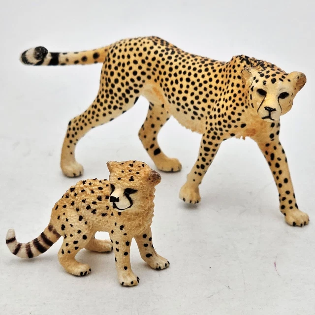 SCHLEICH 1:24 FIGURAS De Animales Safari GEPARD HEMBRA Con CRÍA