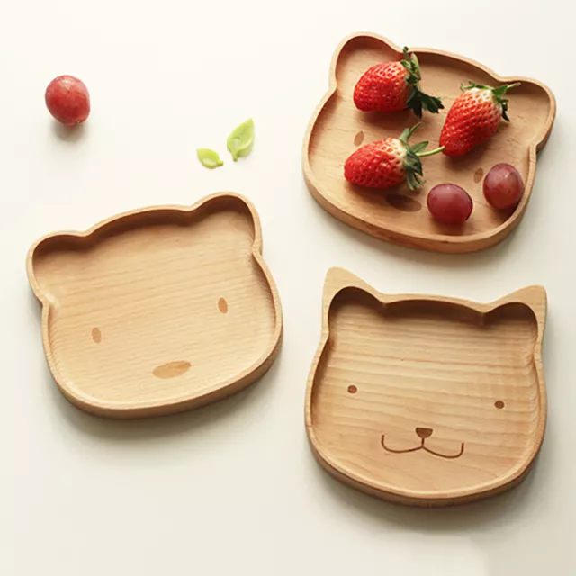 Wooden Serving Tray Cartoon Bear Cat Food Fruit Dish Snack Wood Plate Tableware