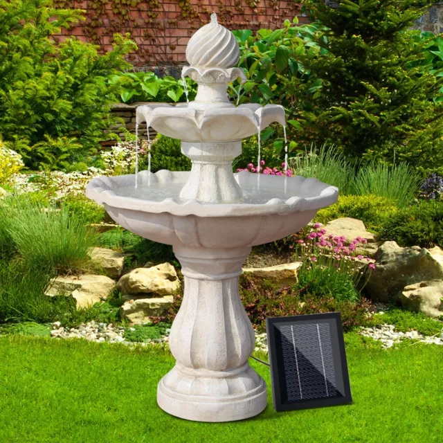 New WATER FOUNTAIN FEATURE GARDEN SOLAR Power Outdoor Pump Bird Bath Three Tier