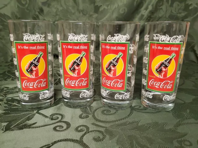 Set of 4 Coca-Cola 15 Oz Glass Tumblers 'It's The Real Thing' Anchor Hocking