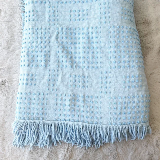 VINTAGE Light Blue Morgan-Jones Popcorn Chenille Bedspread Full Queen Blanket