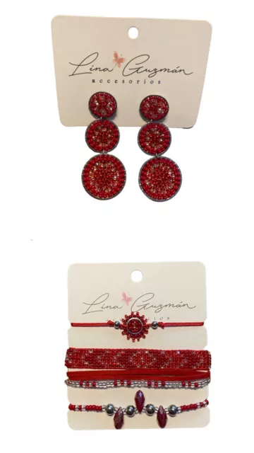 Women’s 5 Piece Accessories Hand Knitted Earrings And Bracelets Hand Made