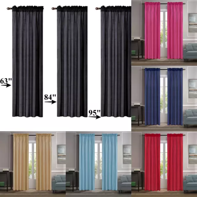 2Pc Mr2 Solid Silk Semi Sheer Rod Pocket Window Curtain Panel Light Filtering
