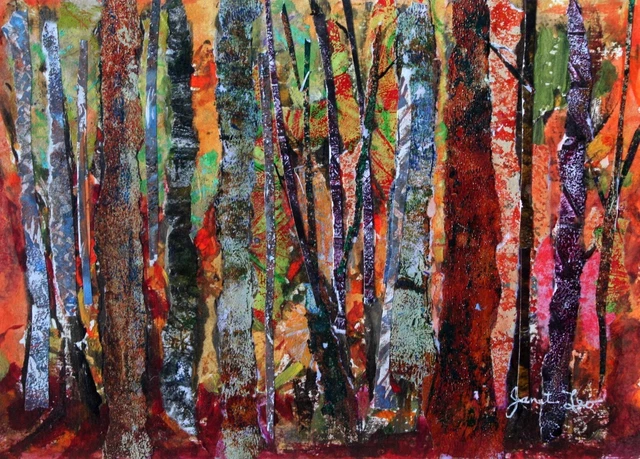 JANET LEO  sfa   ORIGINAL MIXED MEDIA  collage TREESCAPE # 3   landscape