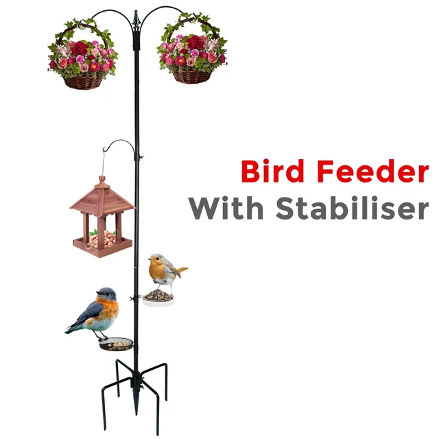 Crystals Hanging Bird Feeder Station With Seed Tray & Water Bath – Black Metal