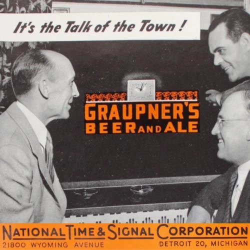 GRAUPNER'S BEER ALE Harrisburg Pa Clock Sign 1948 Print Ad Brewery