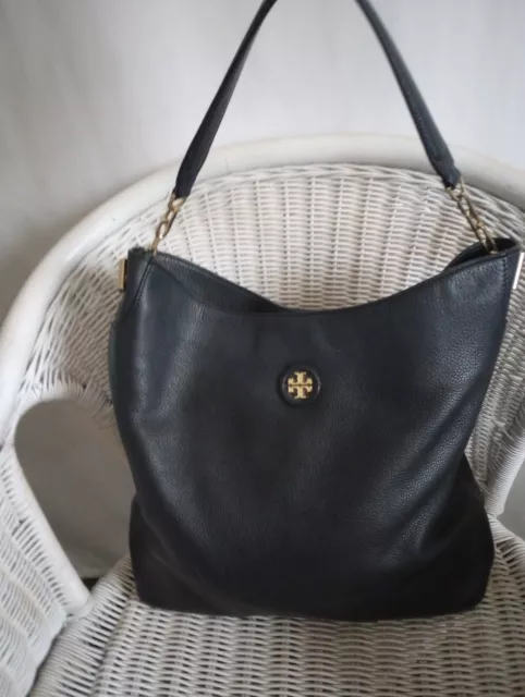 Tory Burch Black Pebbled Leather Chain Strap Hobo Slouchy Bag Nice Condition :)