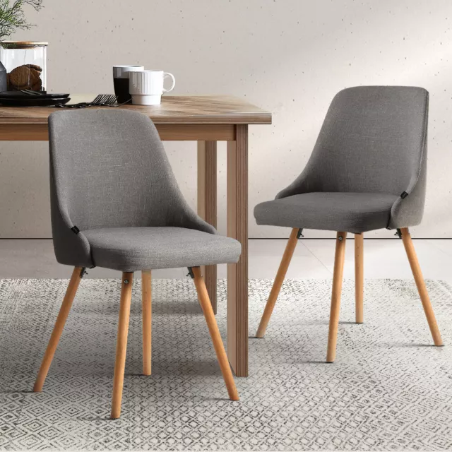 2x Artiss Replica Dining Chairs Beech Wooden Timber Chair Kitchen Fabric Grey