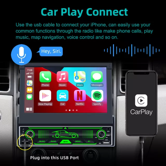 7" Single 1Din Car Radio Stereo Carplay Bluetooth Touch Screen MP5 Player USB FM 3