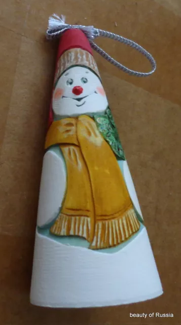 ornament Russian hand carved&painted wood snowman .4.2 "