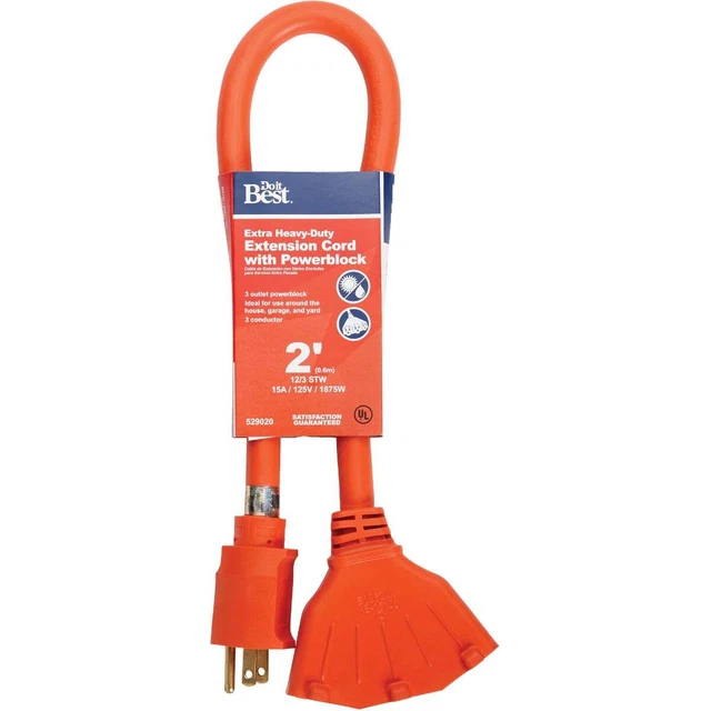 Cable de extensión Do it Best 2 pies 12/3 con fuente de alimentación Powerblock OP-JTW123-2 O SIM,