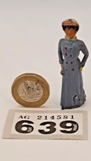 Britains 54mm hollow-cast lead railway figure: Edwardian lady in blue coat