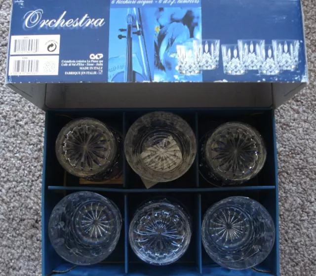 New Boxed, Very Heavy Orchestra, 6 Capri Crystal Tumblers/Whisky Glasses, 24% Le 3