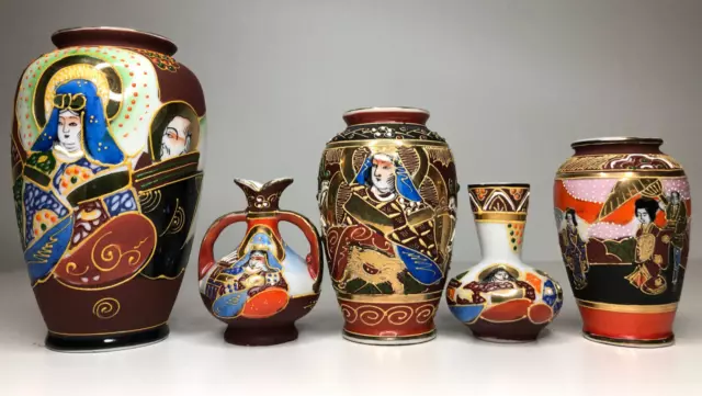 Miniatur Porzellan Vasen Sammlung Geisha Japan Satsuma Stil Handbemalt Vasen