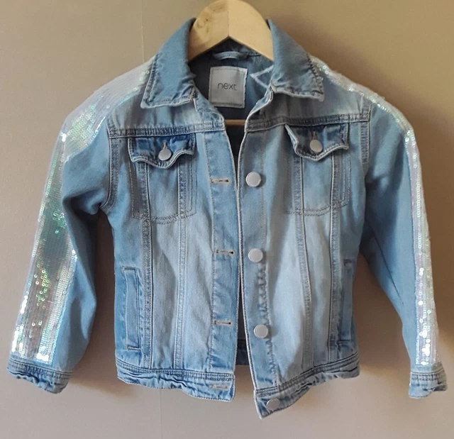 Girls Light Blue Jean Jacket Sequin Sleeved Aged 7 Years Next New NT