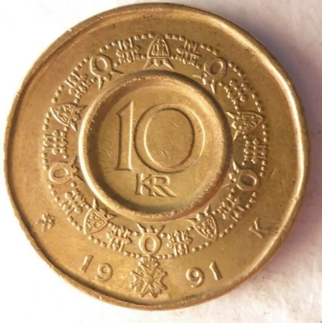 1991 NORWAY 10 KRONER - Excellent Collectible Coin - FREE SHIP - Bin #16
