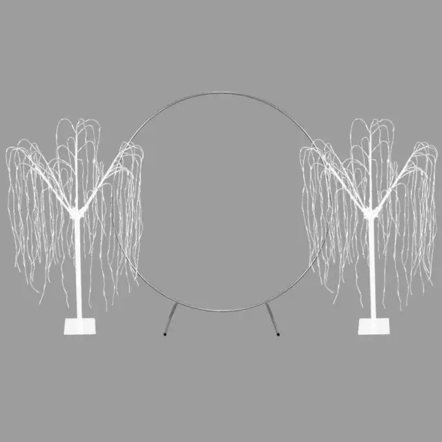 Hochzeit Moongate Silberbogen 2m/200cm & 2 x weinende Weide aufleuchtender Baum 240cm