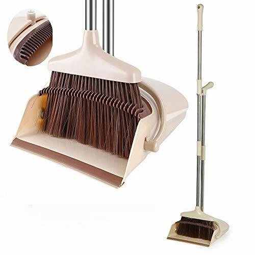 Broom and Dustpan Set Upright Self-Cleaning Sweeping Standing Set Use for Off...