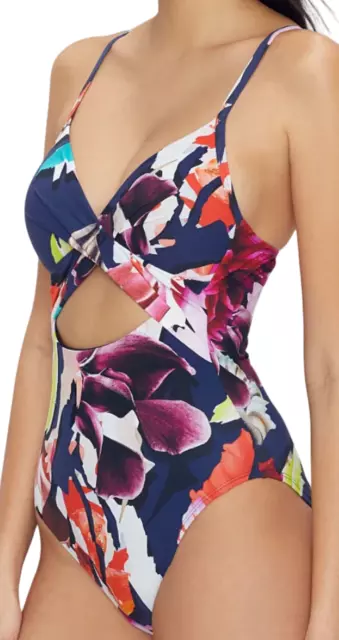 New Kenneth Cole Dark Romance Wireless Push Up Floral One Piece Swimsuit Large 2