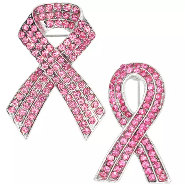 2 Pcs Pink Ribbon Brooch Bow Tie Breast Awareness Rhinestones