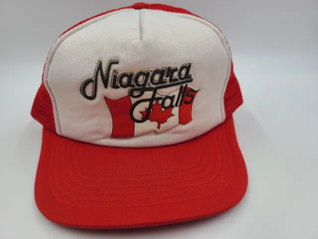 Vintage Niagara Falls Canada Mesh Trucker Snapback (Fits Small) Hat Cap 80s Red