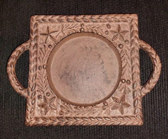 Yankee Candle Jar Candle Tray Cast Iron Plate with Handles Star & Braid Motif