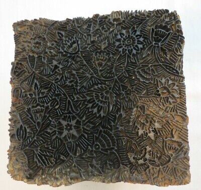 Antique Asian Wood Block for Fabric Textile Hand Carved Stamp Floral Ornate