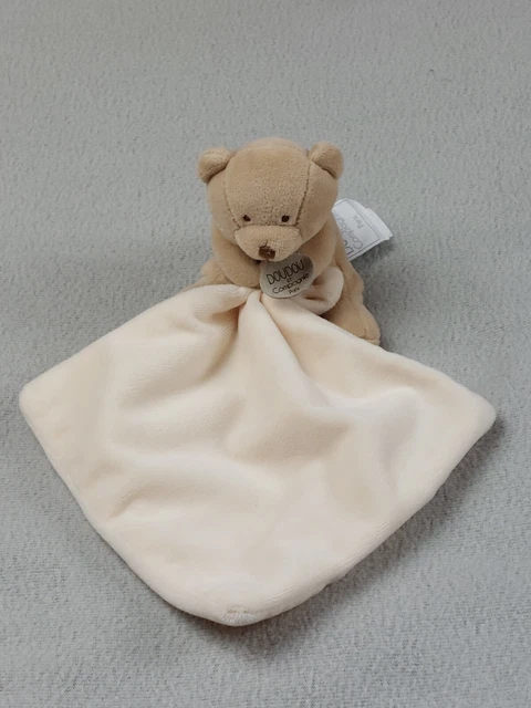 Doudou ours mouchoir en boîte fleur marron, écru, beige DC302 Doudou et Cie
