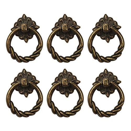 6pcs Vintage Bronze Drop Ring Knobs Pulls Handles for Dresser Drawer Antique