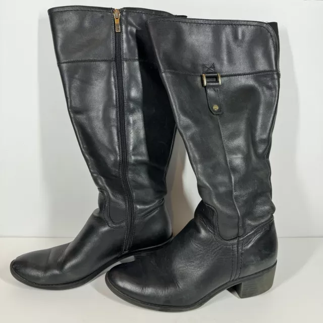 Franco Sarto Riding Boots Women Size 7.5 M Black Leather Knee High Wide Calf