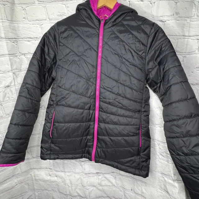 Lands' End Youth Girls Full Zip Quilted Hooded Full Zip Jacket Black Size Large
