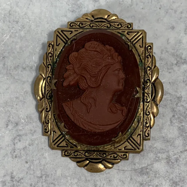 Art Déco Victorien Rouge Clay Agate Cameo Broche