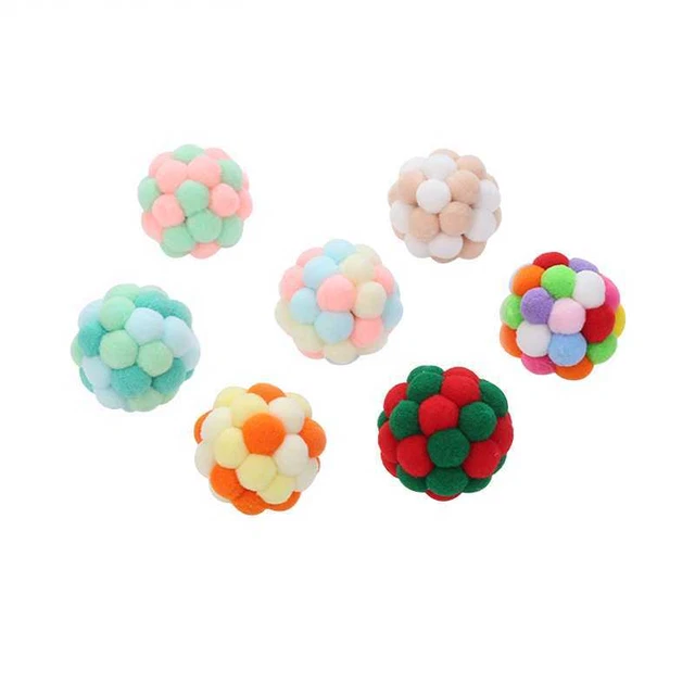 3pcs Funny Cat Bells Bouncy Ball Plush Colorful Training Chew Toys Pet Supplies