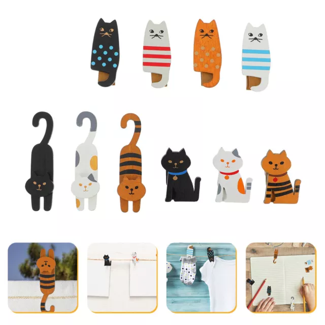 10 Pcs Cat Wooden Clip Craft Pegs Clips Decorative Clothespins