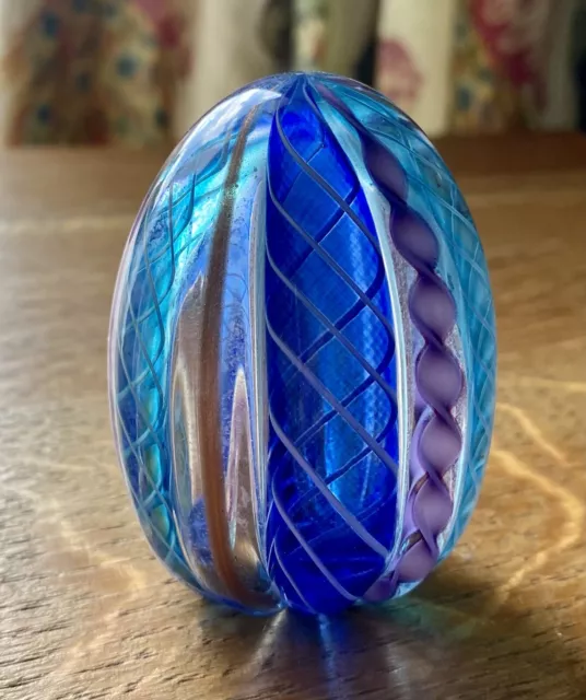 Murano Zanfirico Vintage Latticino Egg Shaped Glass Paperweight