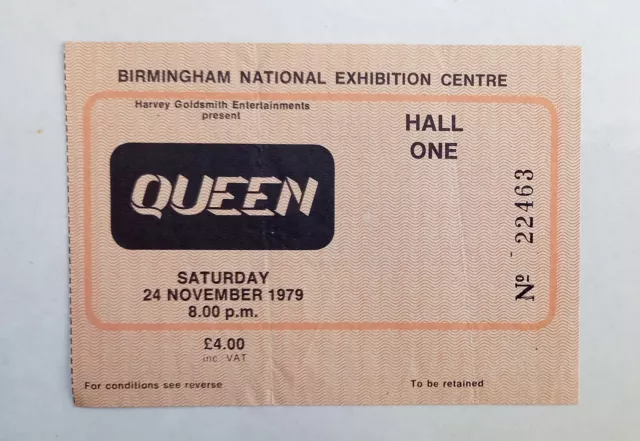 Queen Concert Ticket November 1979 Birmingham  NEC