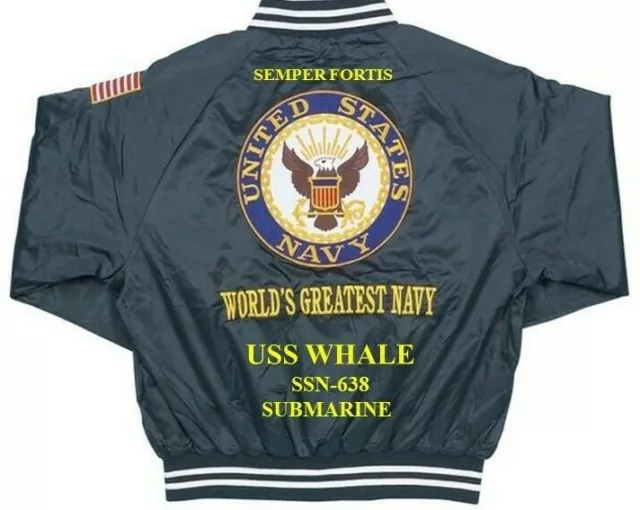 Uss Whale Ssn-638 Submarine Embroidered Satin Jacket (Back Only)