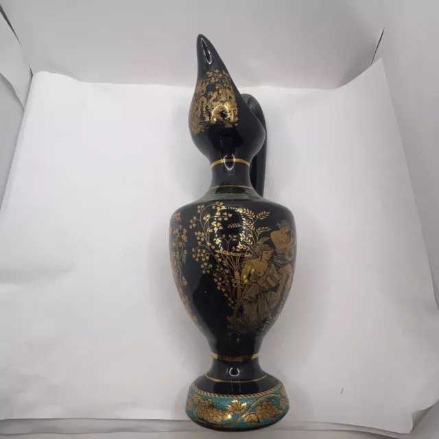 Black and 24K Gold Handmade Greek Pitcher Vase Greek Mythology Made in Greece