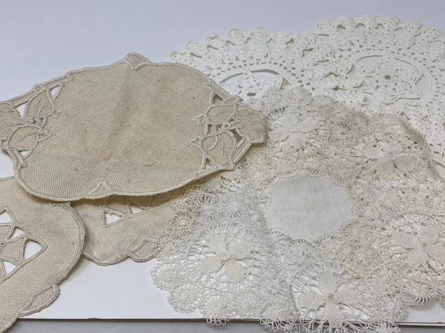 Antique Vintage LOT Crocheted Doilies Linen Embroidery cutout Maltese cross