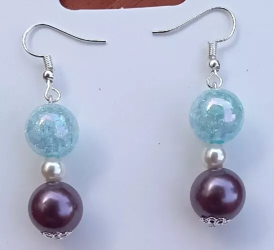 Earrings , Blue & Purple Bead, Stunning, Handmade.DE36