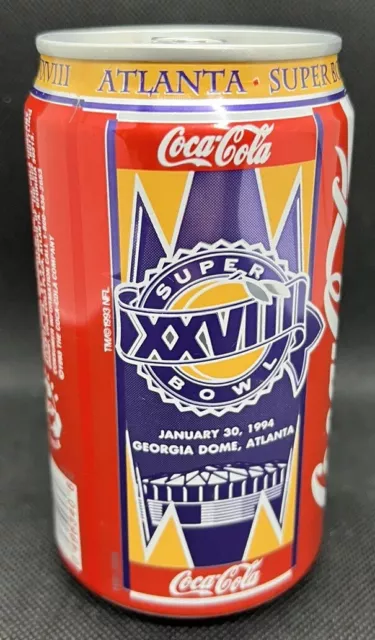 Coca-Cola Classic 12oz Can Super Bowl XXVIII Atlanta Georgia Dome 1994 Unopened