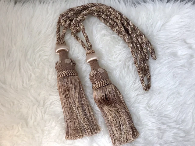 2 Drapery Curtain Tiebacks 11" Tassels Ornate Bronze Gold Metallic Satin Large