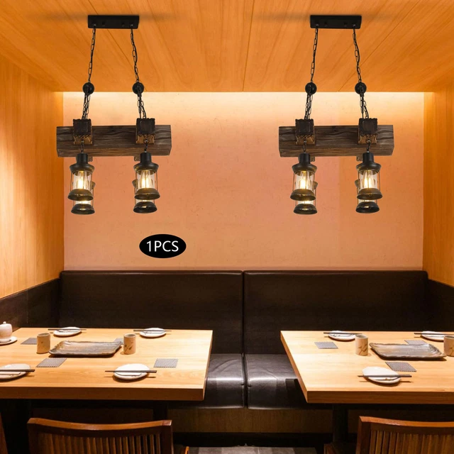 LED Rustic Chandelier Pendant Lighting Fixture Wooden Ceiling Light Hanging Lamp