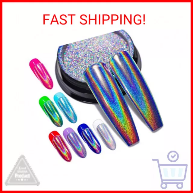 Black Holographic Shiny Nail Powder Unicorn Chrome Rainbow Effect Shimmer  Nails