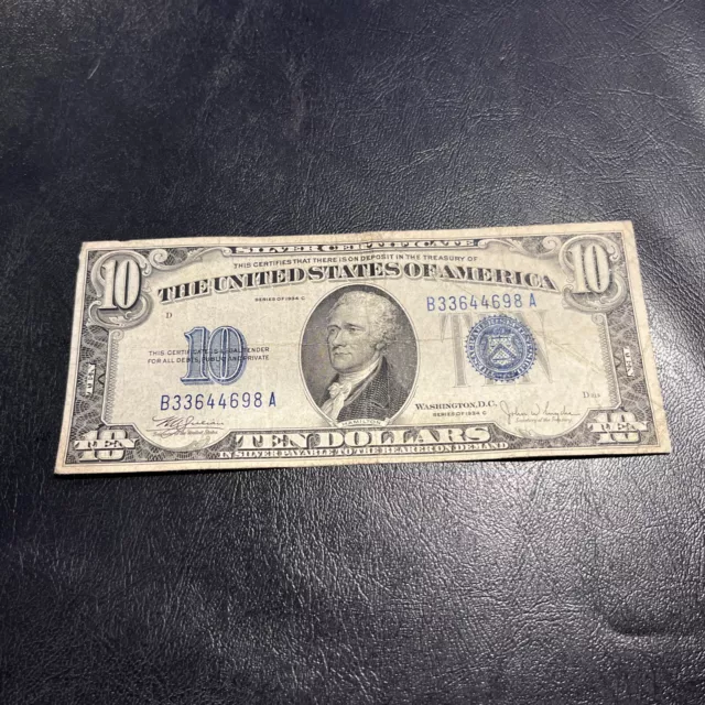 1934 Ten Dollar ($10) Silver Certificate Bill Average Circulated • B33644698A