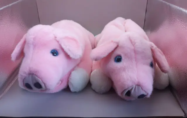 Pair of Pink Pig Slippers, Plastic Blue Eyes, Gripping Bottoms Ladies Large 9/10